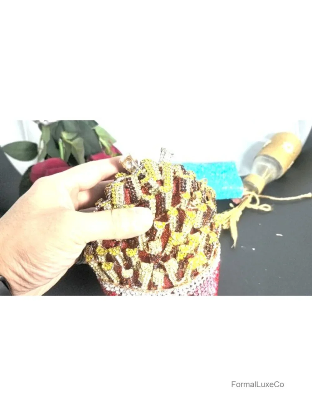 3D French Fries Chip Crystal Clutch Bag Rhinestone Evening Handbag